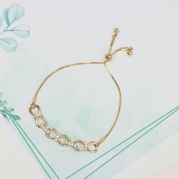 Elegant Rose Gold Infinity Bracelet in Cubic Zirconia, Adjustable Size, XPAB0606 - Picture 6 of 11